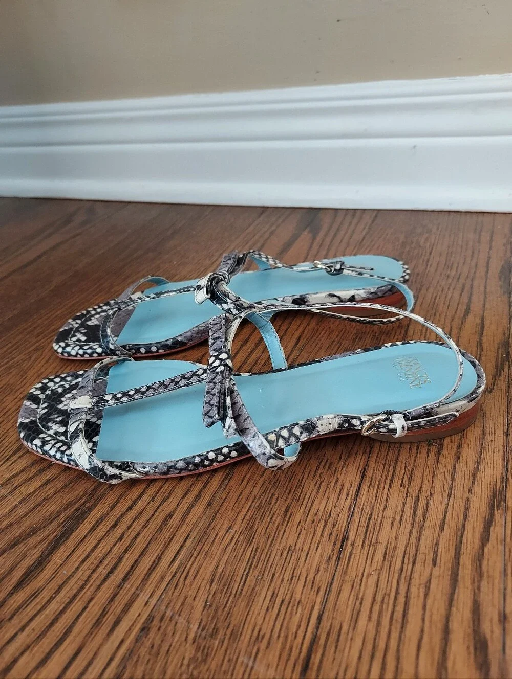 Frances Valentine Lily Snake Print Sandals 7